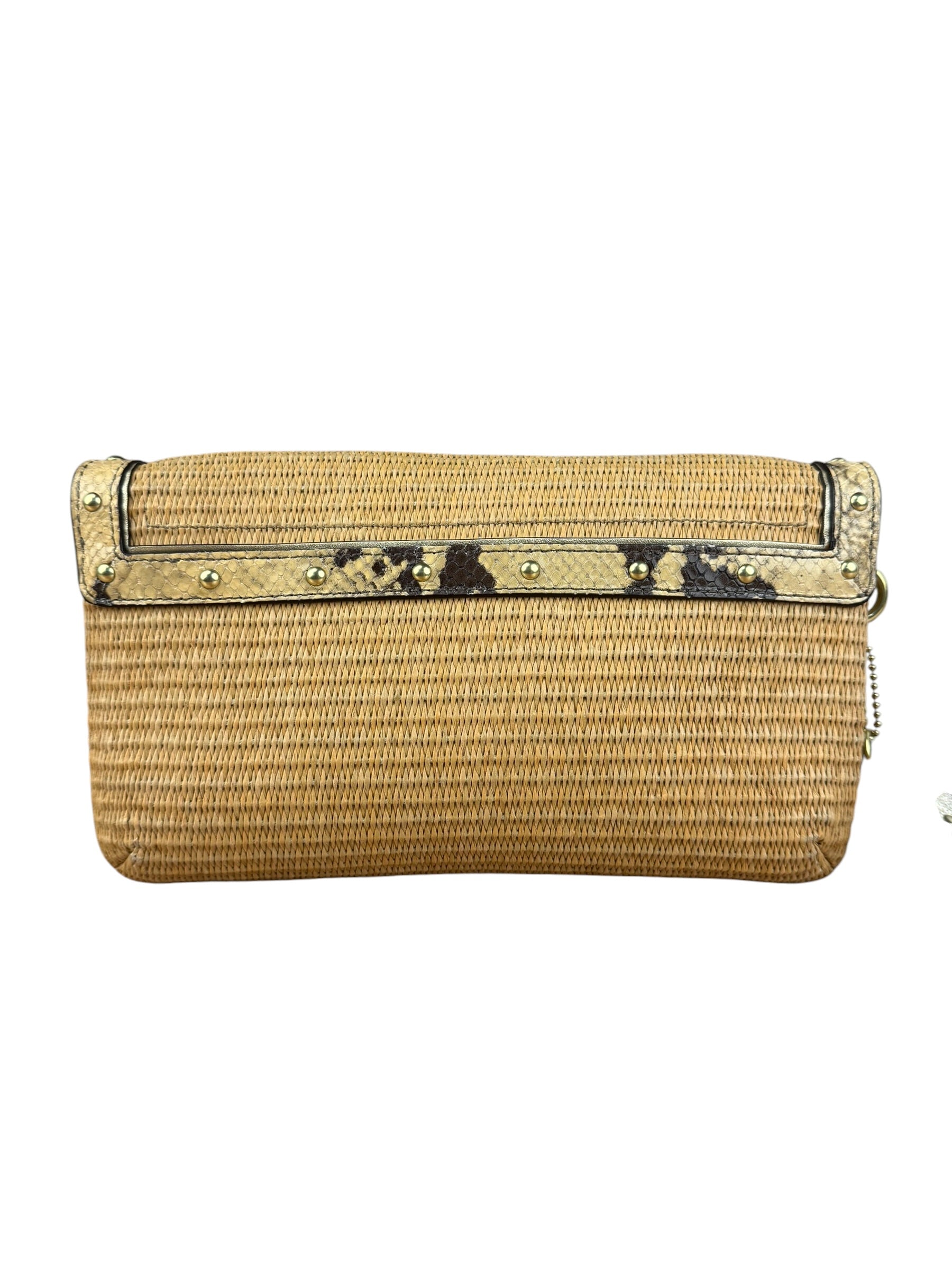 Coach Python-Trimmed Straw Natalie Wristlet