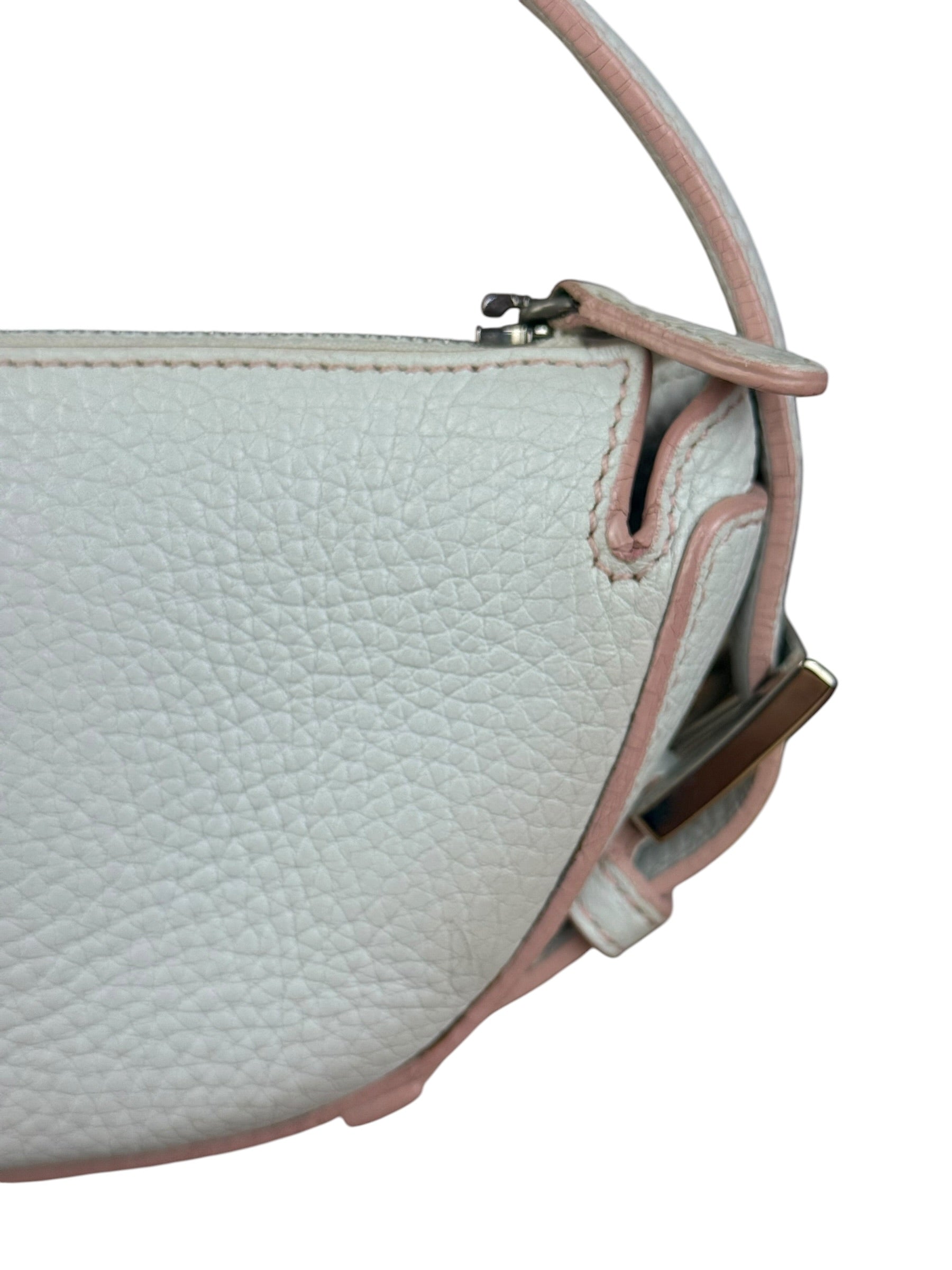 Loewe White Pebbled Leather Pink Trim Mini Boat Pochette