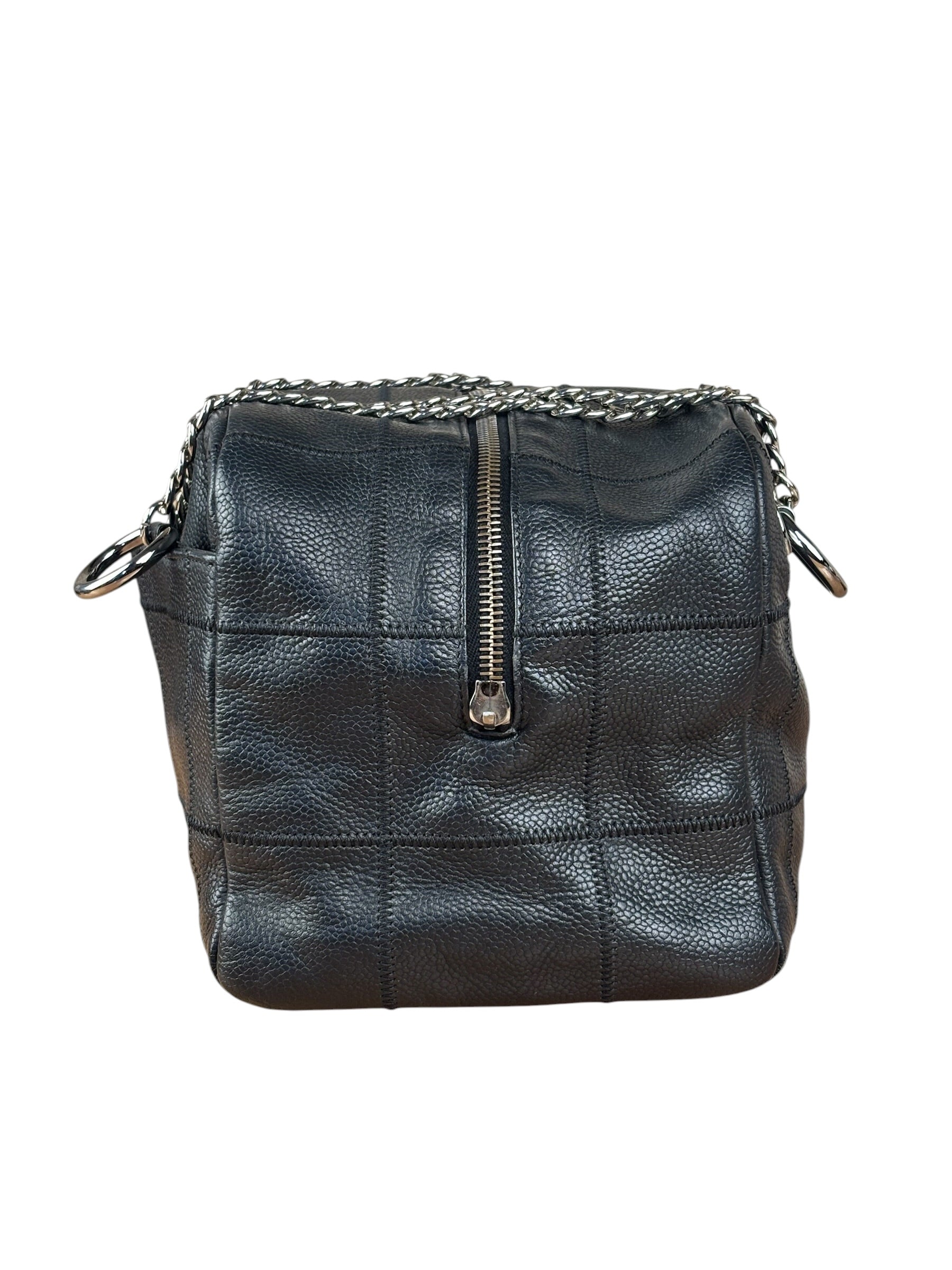 Chanel Black Leather Chocolate Bar Square-Stitched Bowler Shoulder Bag 2005