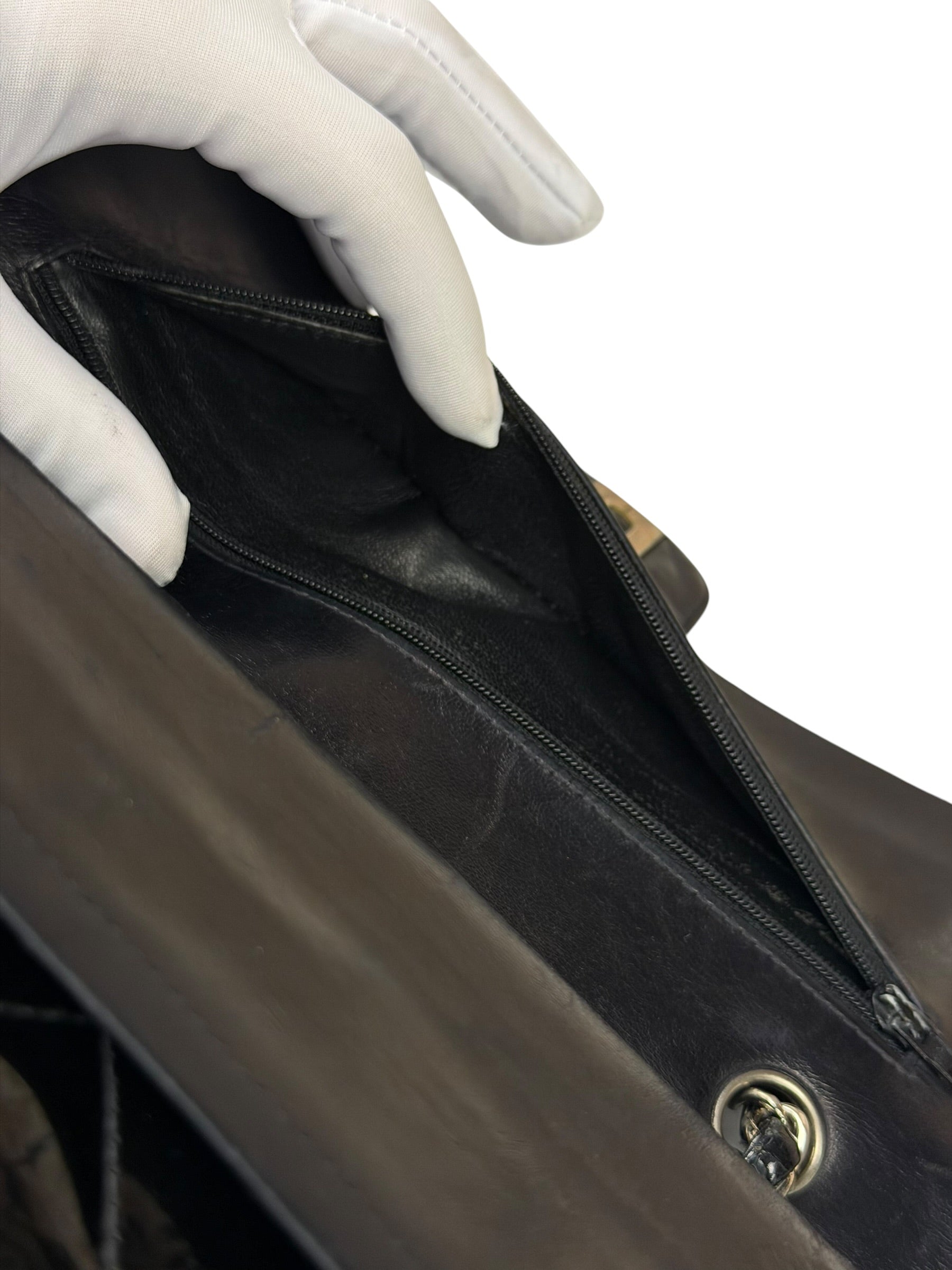 Chanel Black Patent Quilted Leather Double Flap Bag