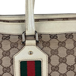 Gucci Leather Trim Monogram Canvas Web Stripe Tote Bag