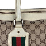 Gucci Leather Trim Monogram Canvas Web Stripe Tote Bag