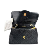 Chanel Vintage Black Leather Double Flap Shoulder Bag 1999