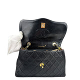 Chanel Vintage Black Leather Double Flap Shoulder Bag 1999