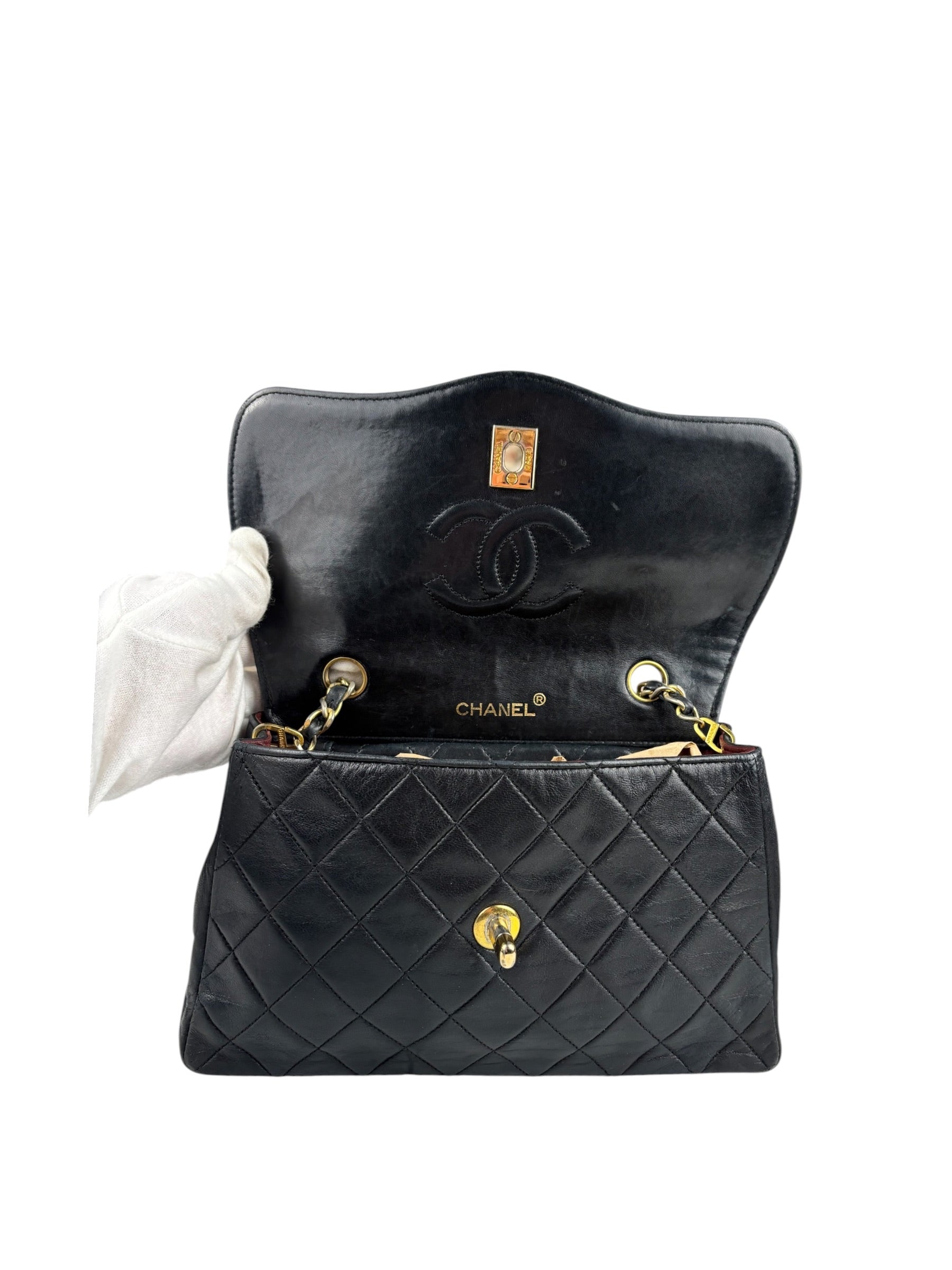 Chanel Vintage Black Leather Double Flap Shoulder Bag 1999