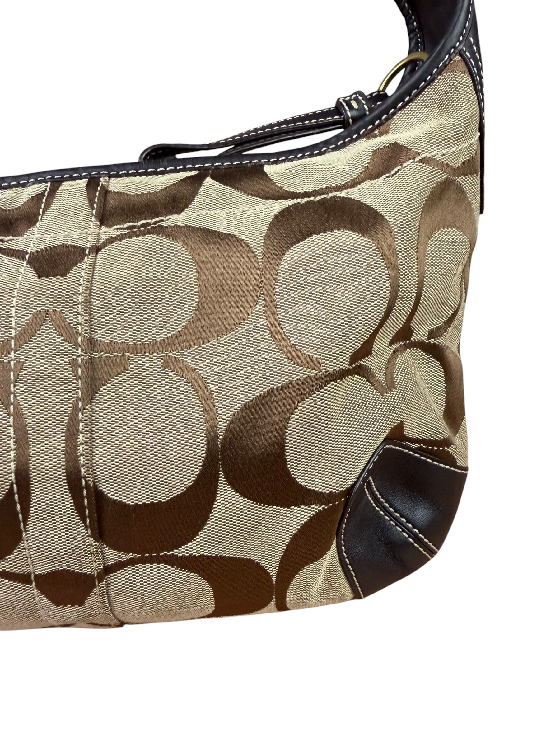 Coach Brown Leather Trim Signature Ergo Hobo Bag