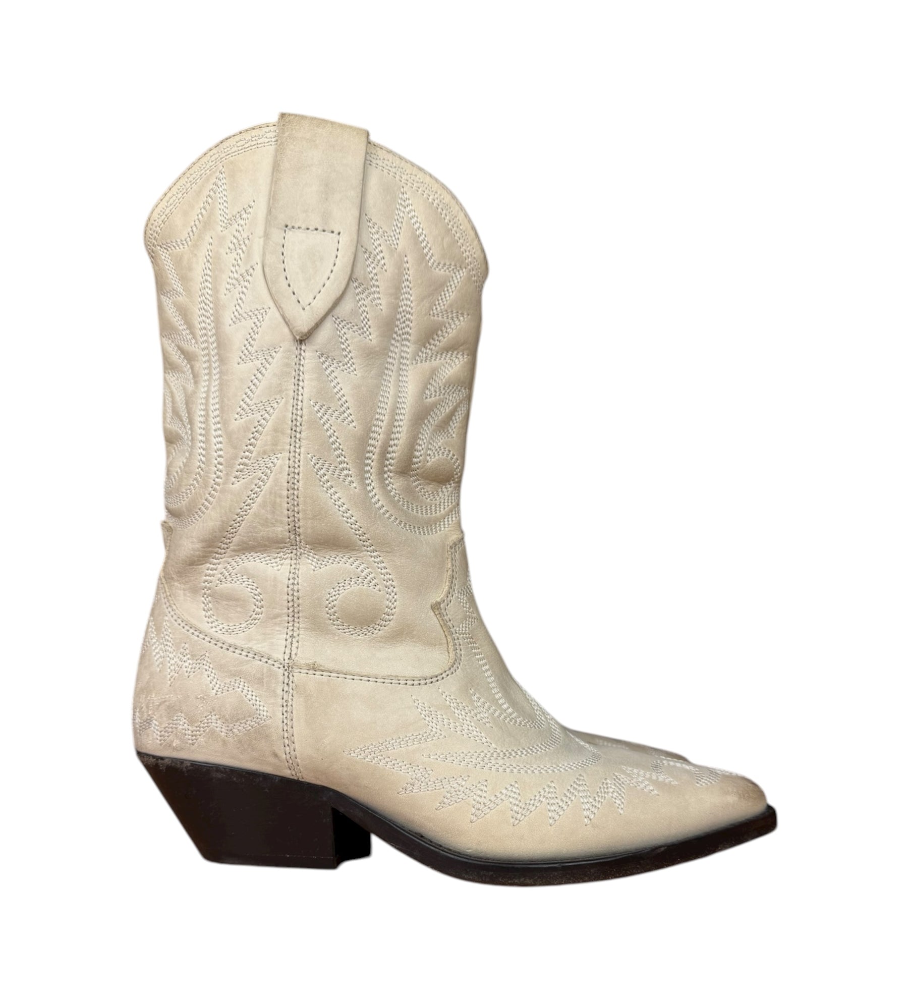 Isabel Marant White Distress Leather Western Boots