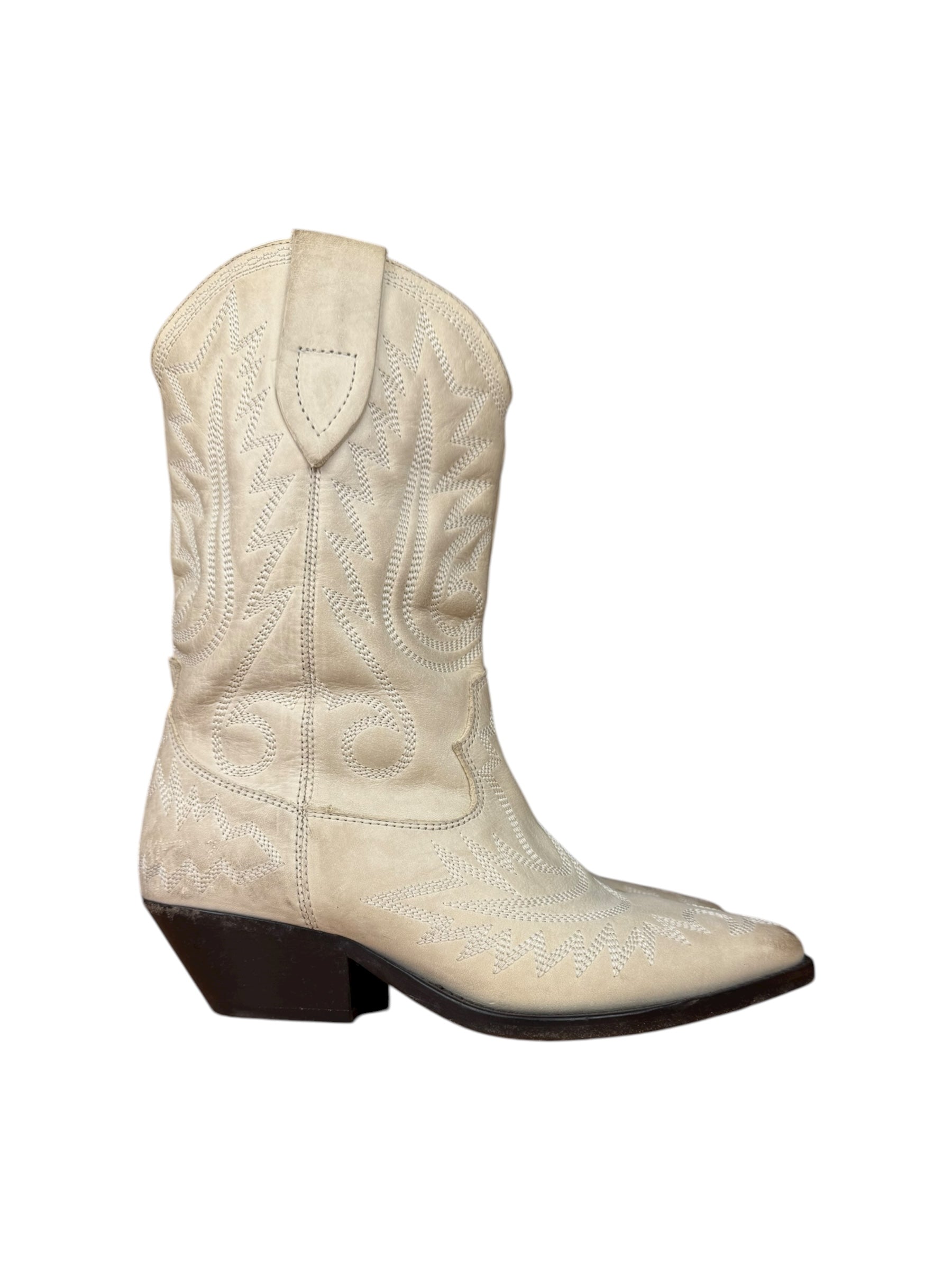 Isabel Marant White Distress Leather Western Boots