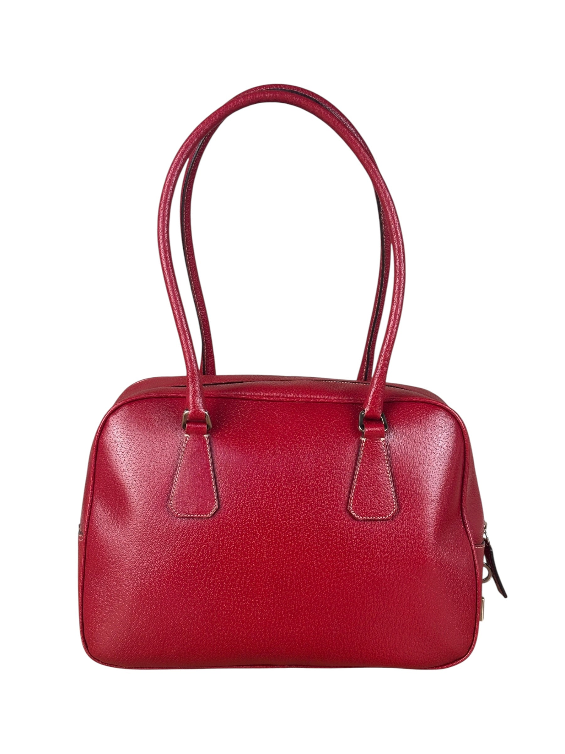 Prada Red Leather Bowling Shoulder Bag