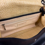 Chanel Black Leather Raffia Fringe CC Flap Shoulder Bag 2009
