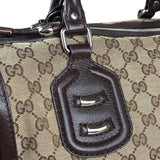 Gucci GG Leather Trim Canvas Techno Boston Handbag
