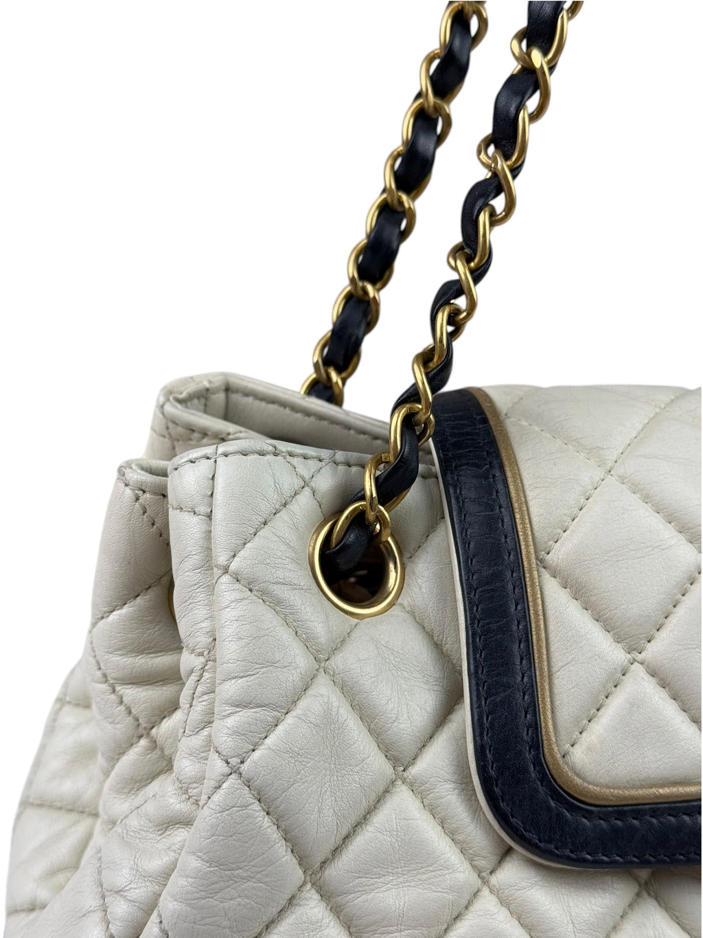 Chanel White/Black Quilted Lambskin East/West Mademoiselle Accordion Flap Bag 2012