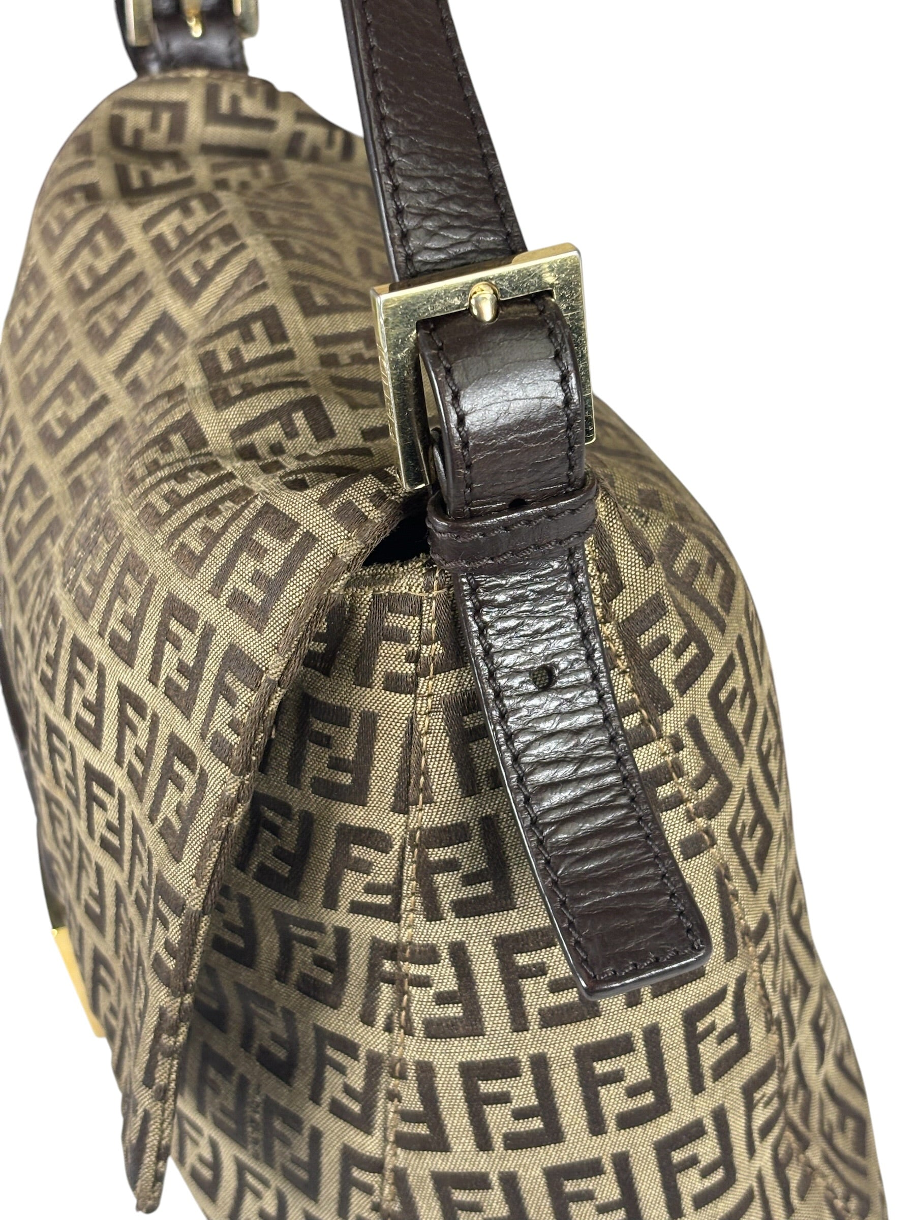 Fendi Brown Leather Trim Zucca Mamma Baguette