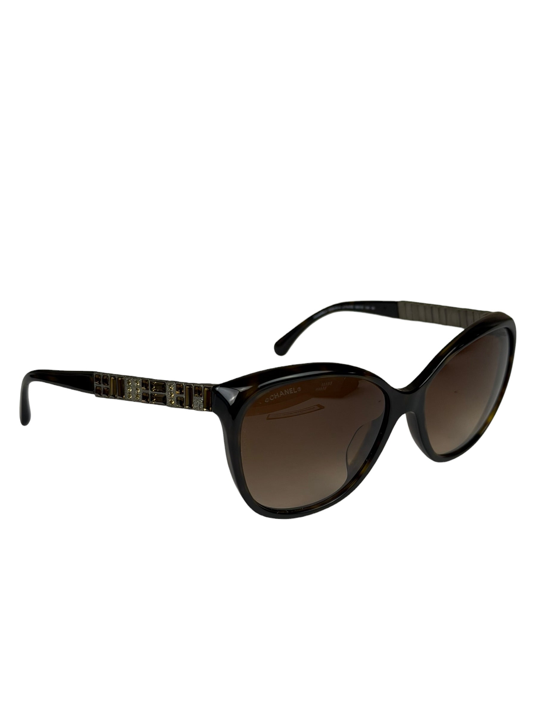 Chanel Brown 5309-B-A Crystal Baguette Bijou Cat-Eye Sunglasses
