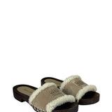 Miu Miu Suede Lining Dyed Sheep Fur Wooden Sandals
