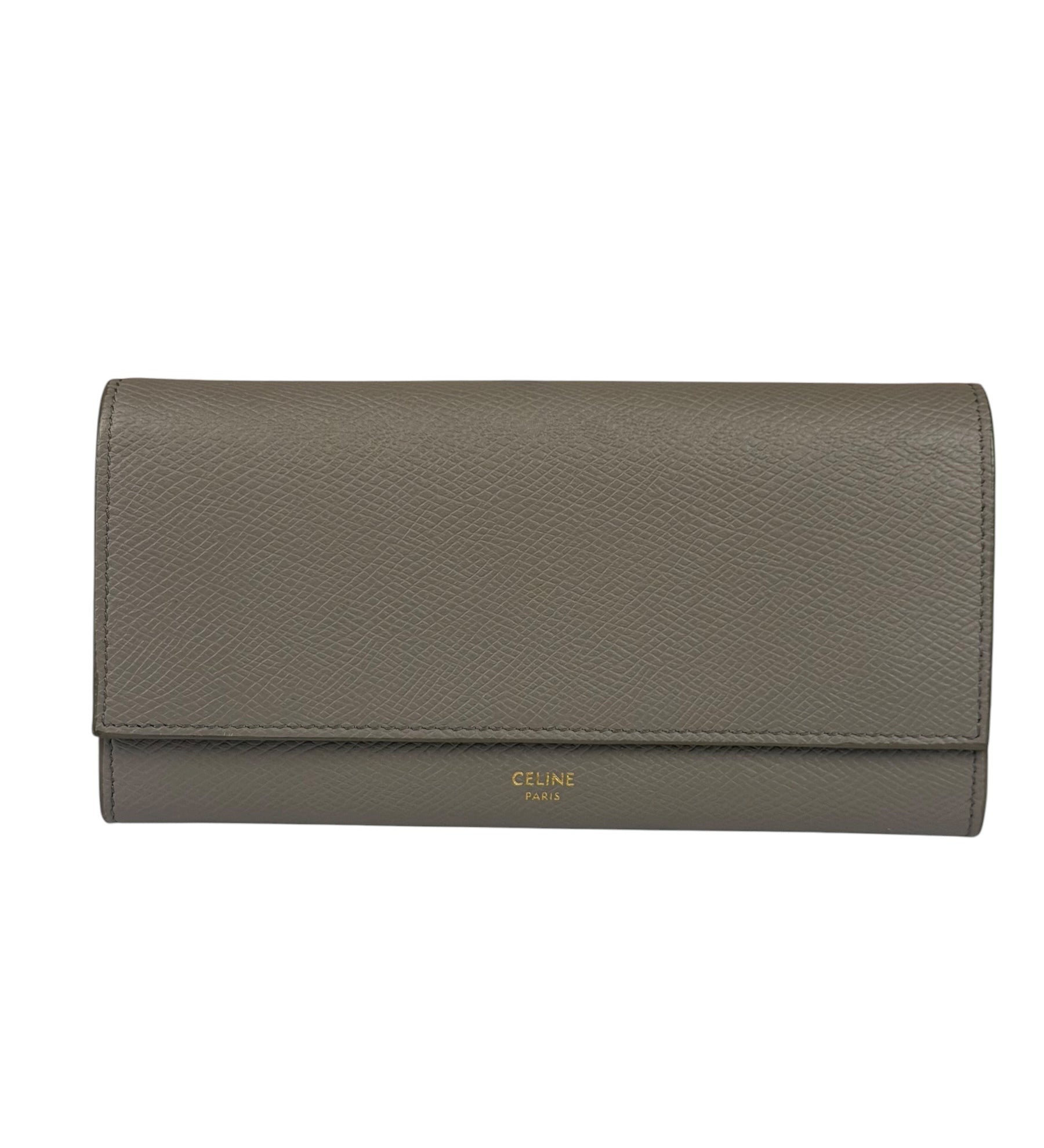 Celine Grey Leather Long Flap Wallet