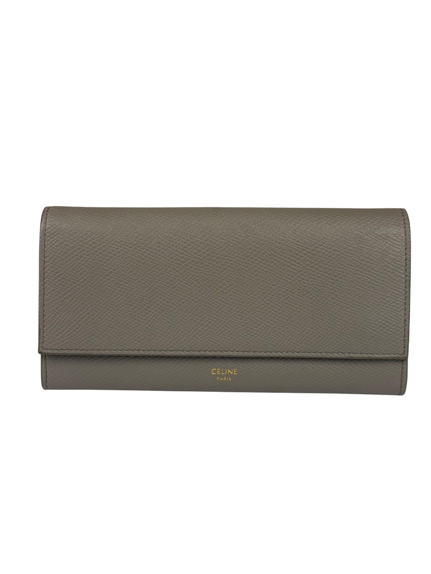 Celine Grey Leather Long Flap Wallet