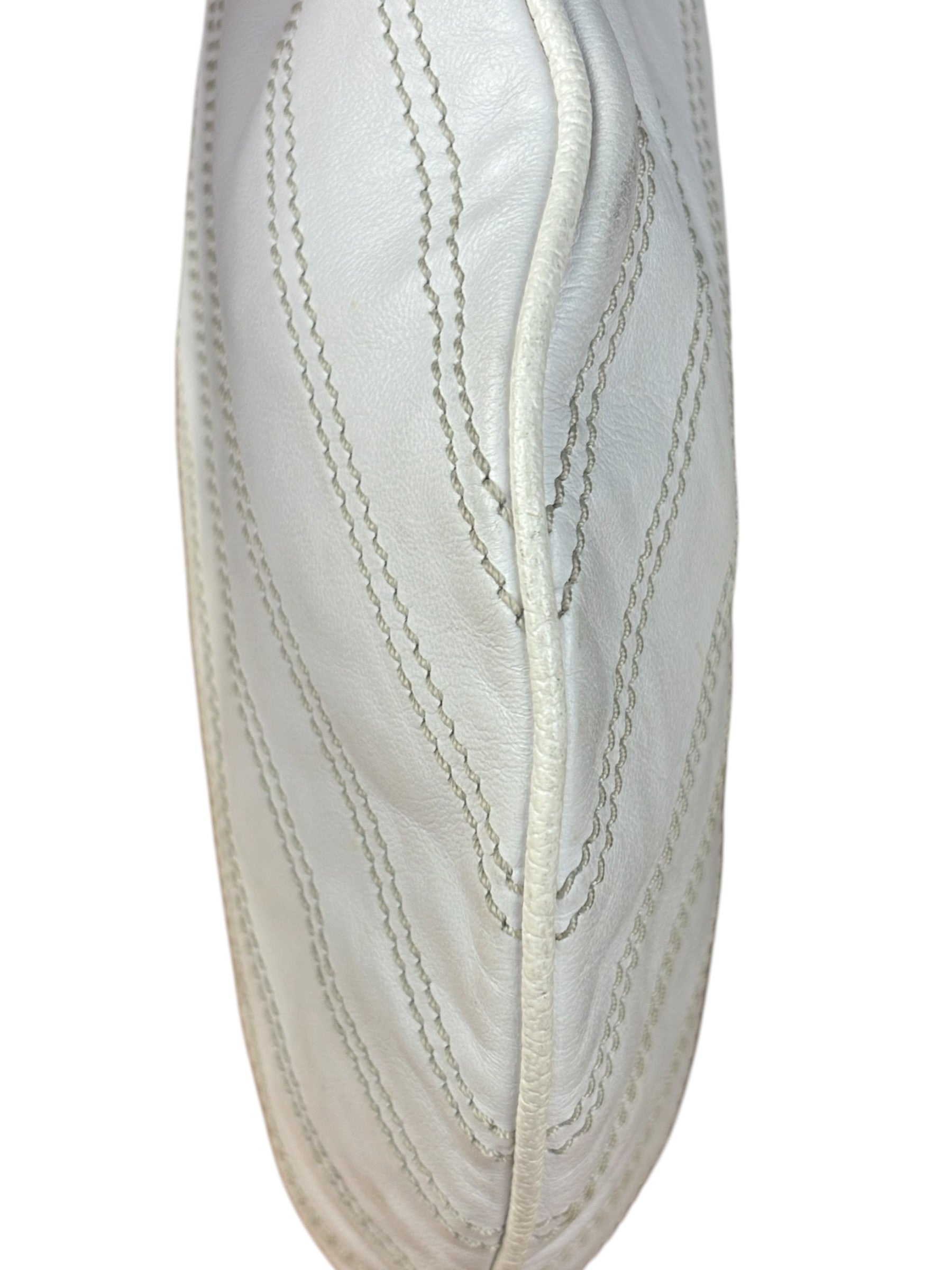Celine Vintage White Leather Stitch Hobo Shoulder Bag
