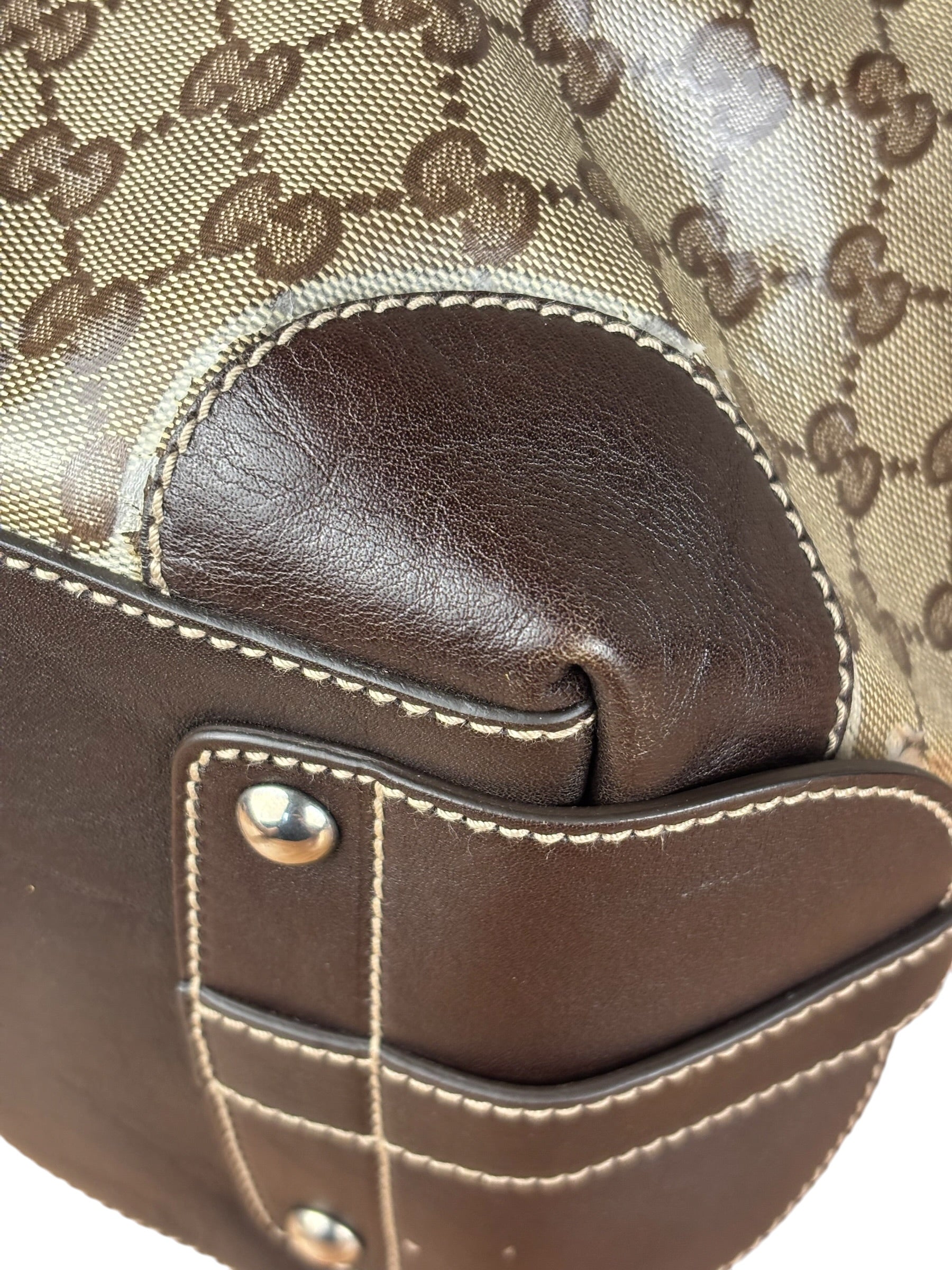 Gucci Vintage GG Coated Canvas Crystal Boston Handbag