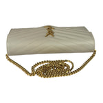 YSL Cream Pebbled Leather Cassandre Envelope Small Wallet On Chain