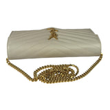 YSL Cream Pebbled Leather Cassandre Envelope Small Wallet On Chain