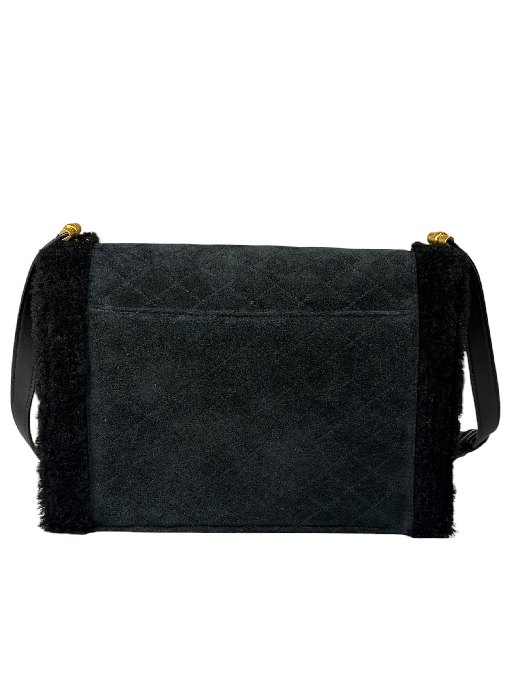 YSL Bicolor Quilted-Suede Shearling Gaby Shoulder Bag