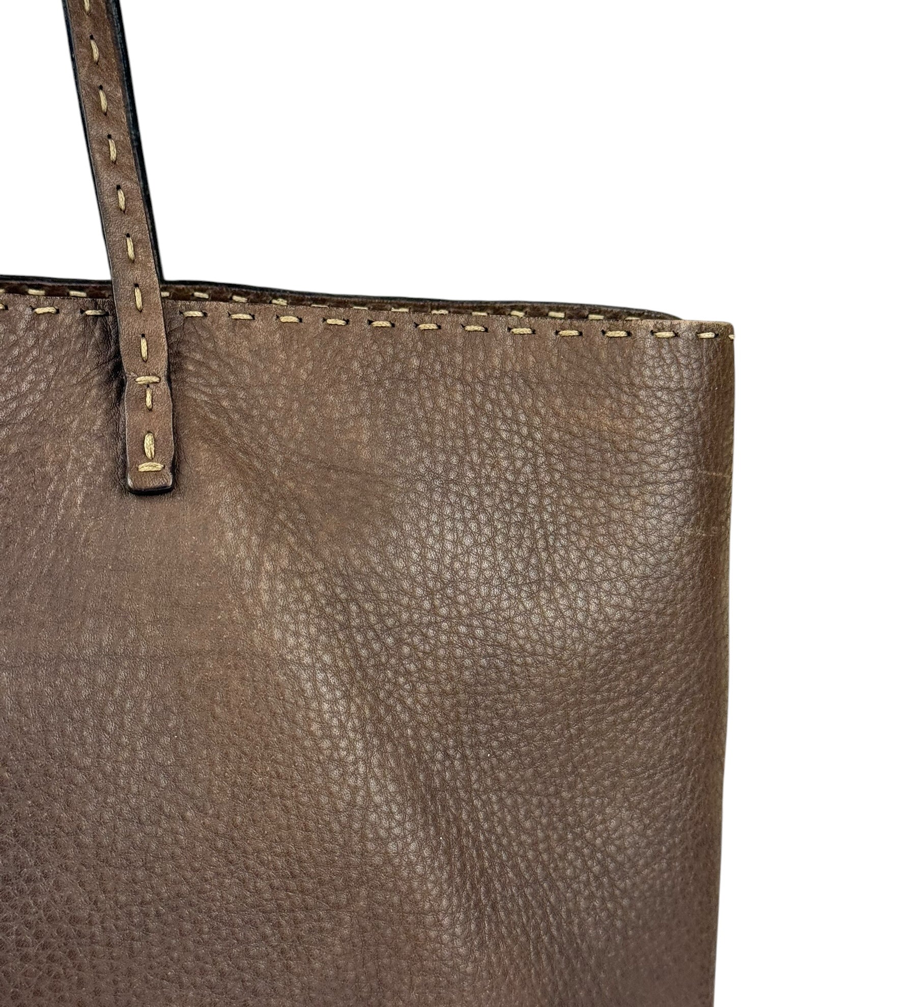 Fendi Brown Leather Selleria Stitch Shoulder Tote
