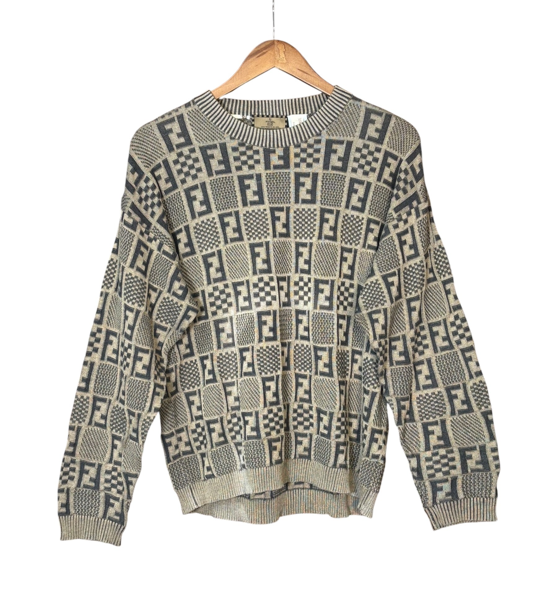 Fendi Vintage Brown FF Checkered Sweater