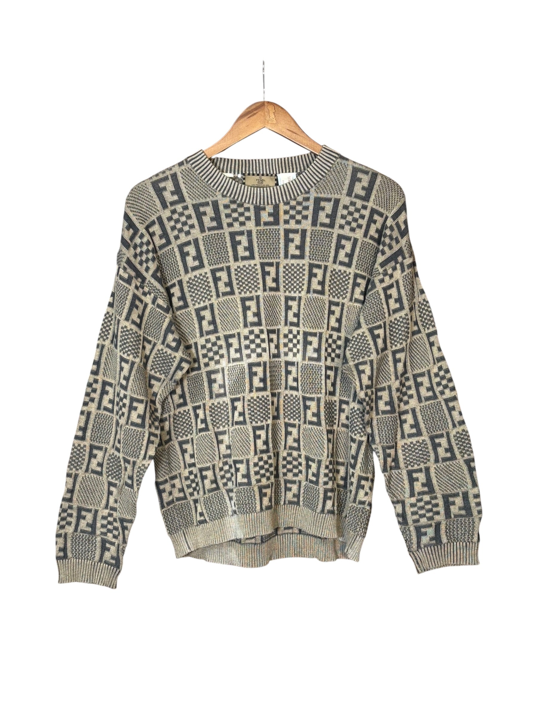 Fendi Vintage Brown FF Checkered Sweater