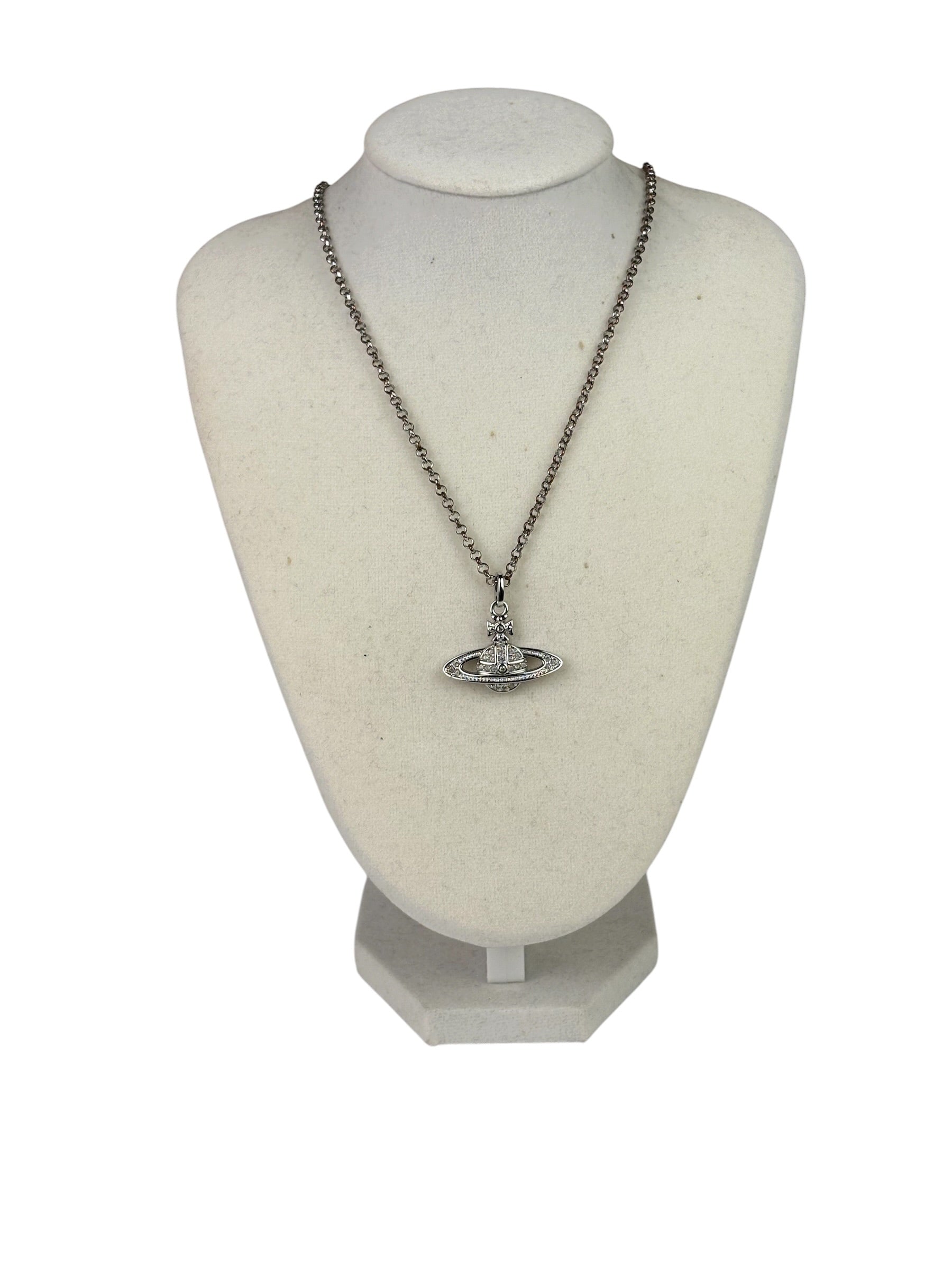 Vivienne Westwood Silver Oblique Orb Mini Bas Relief Pendant Necklace