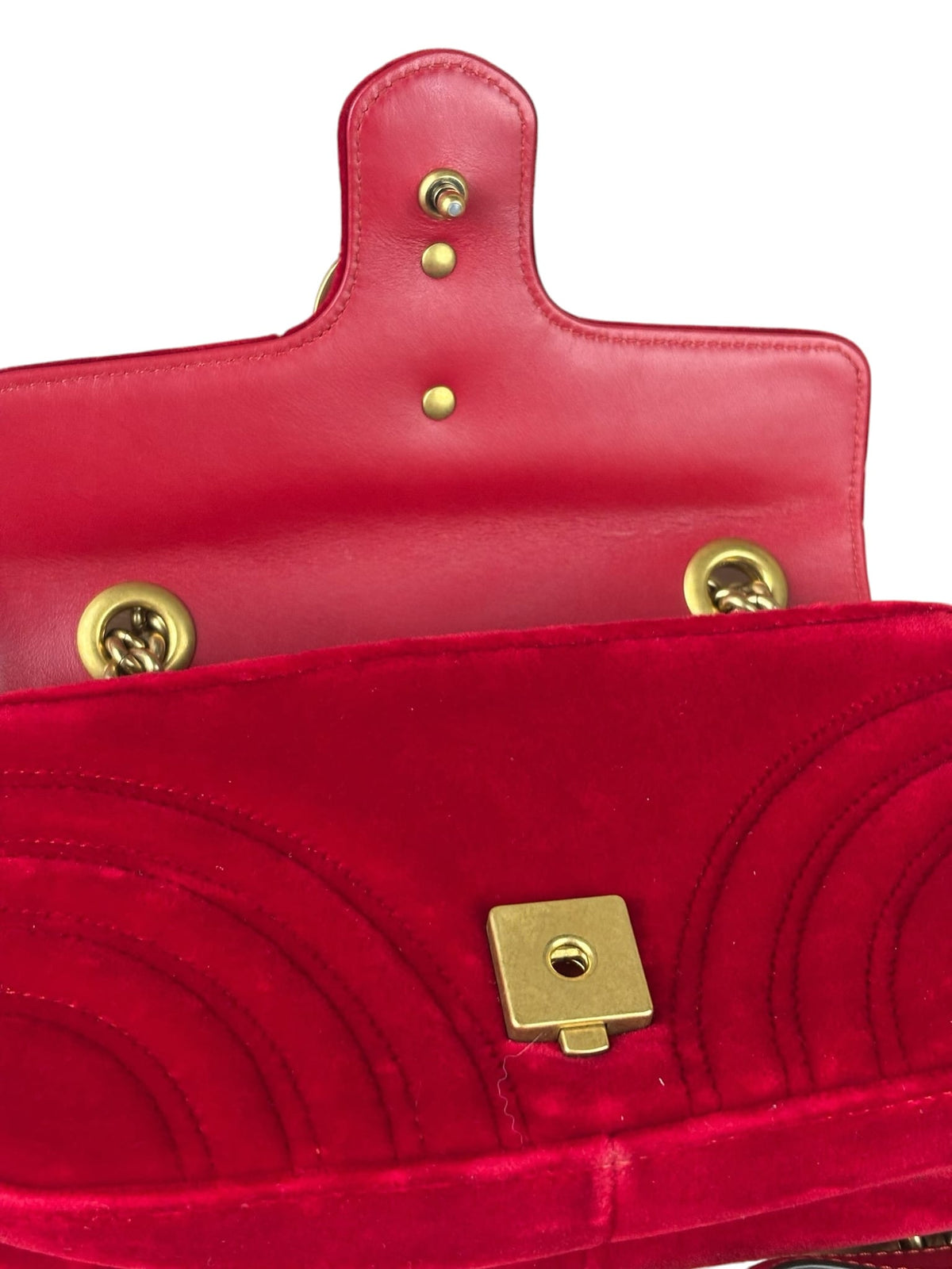Gucci Hibiscus Red Velvet Matelasse GG Marmont Flap Bag