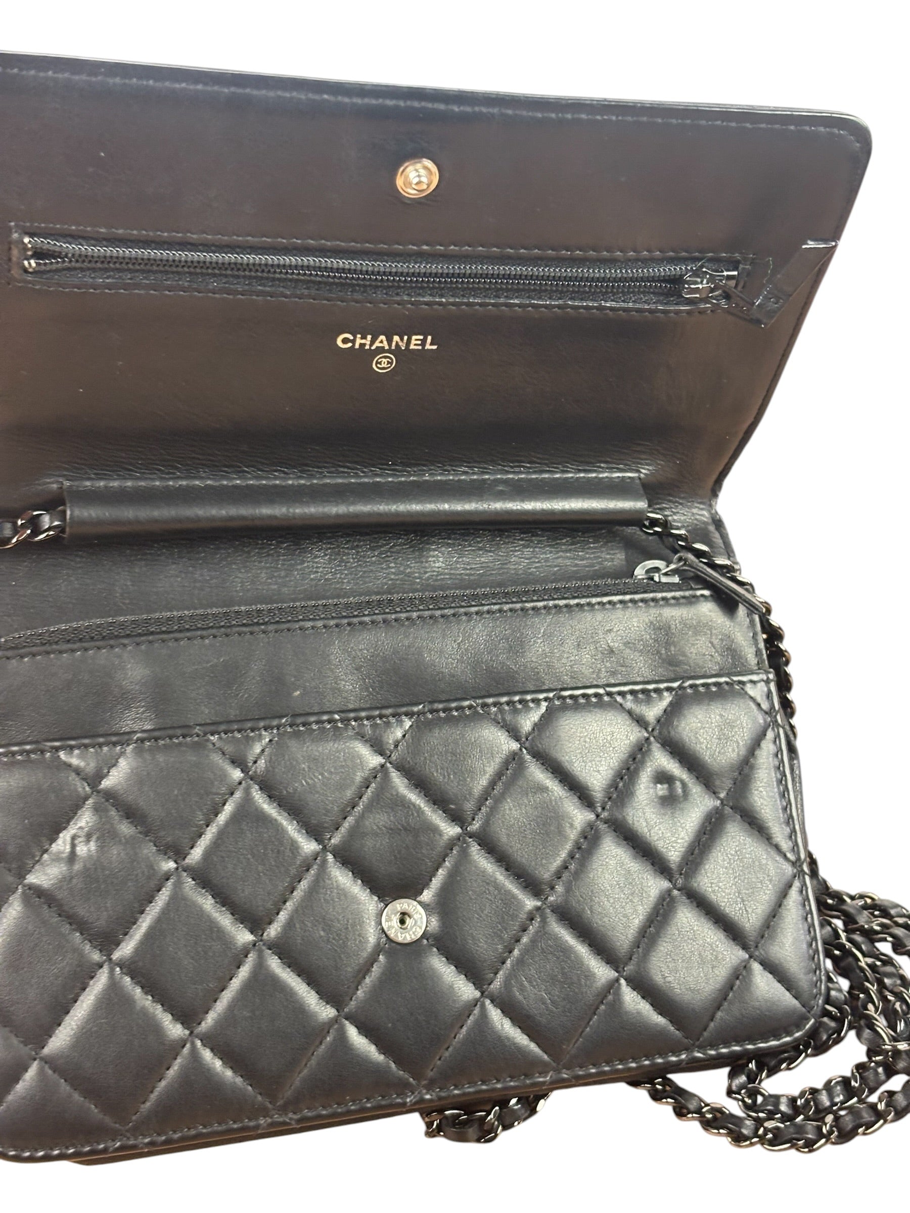 Chanel Black Quilted Lambskin Boy Flap Wallet On Chain 2014