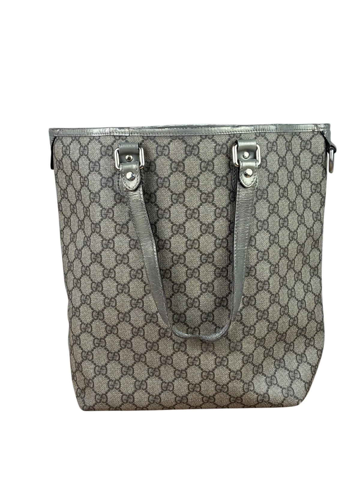 Gucci Beige/Grey Leather Canvas GG Joy Tote Bag