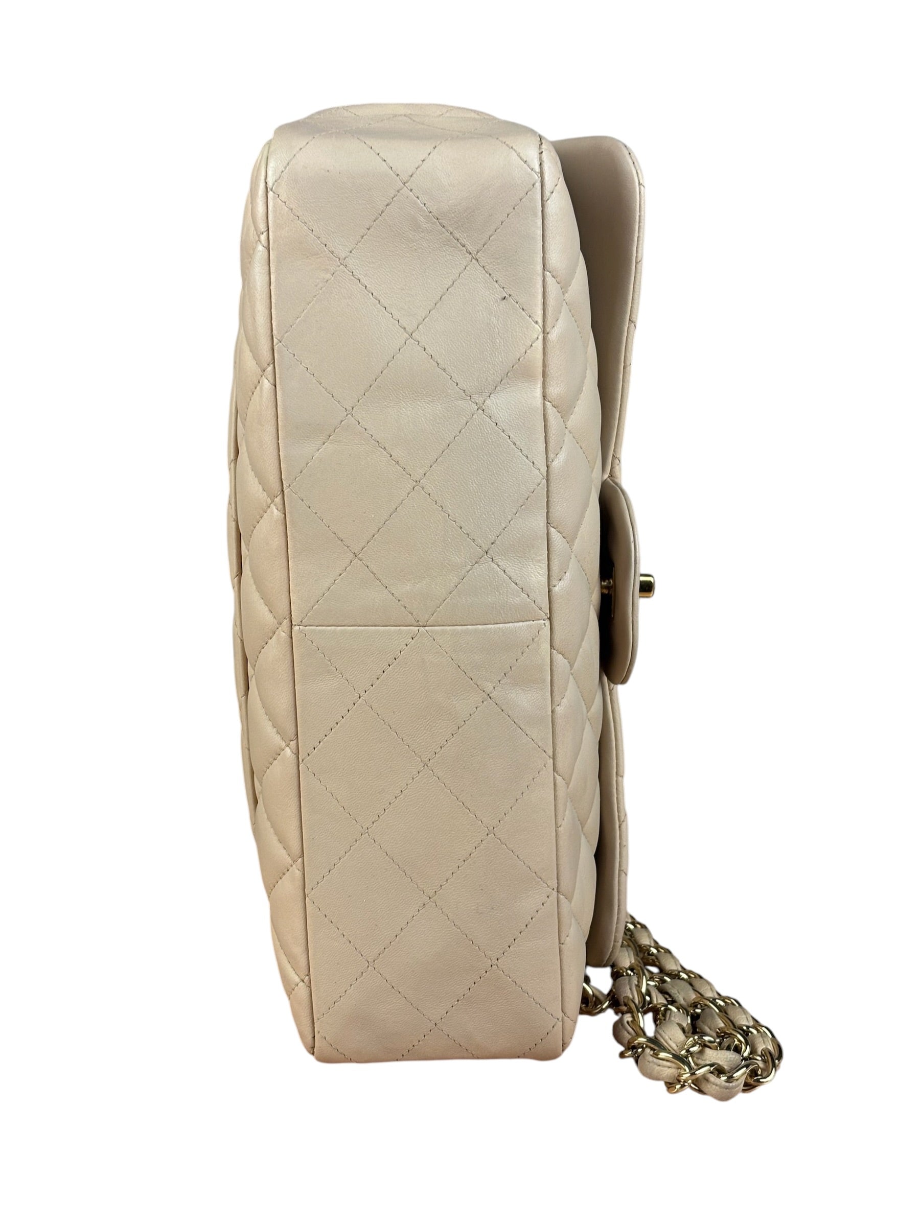 Chanel Beige Clair Jumbo Classic Flap Shoulder Bag 1990