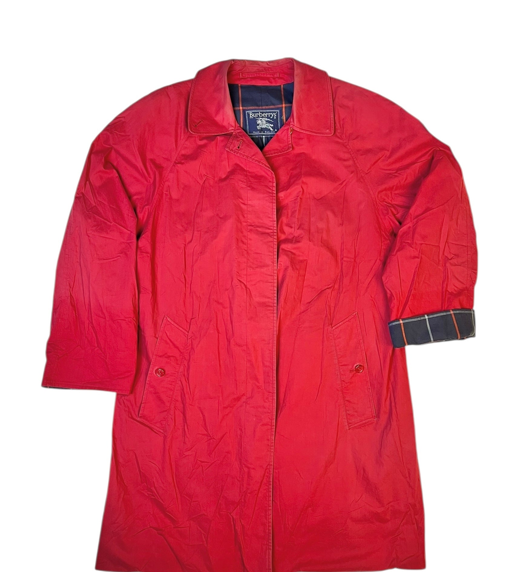 Burberry Vintage Red/Navy Check Mid Length Coat