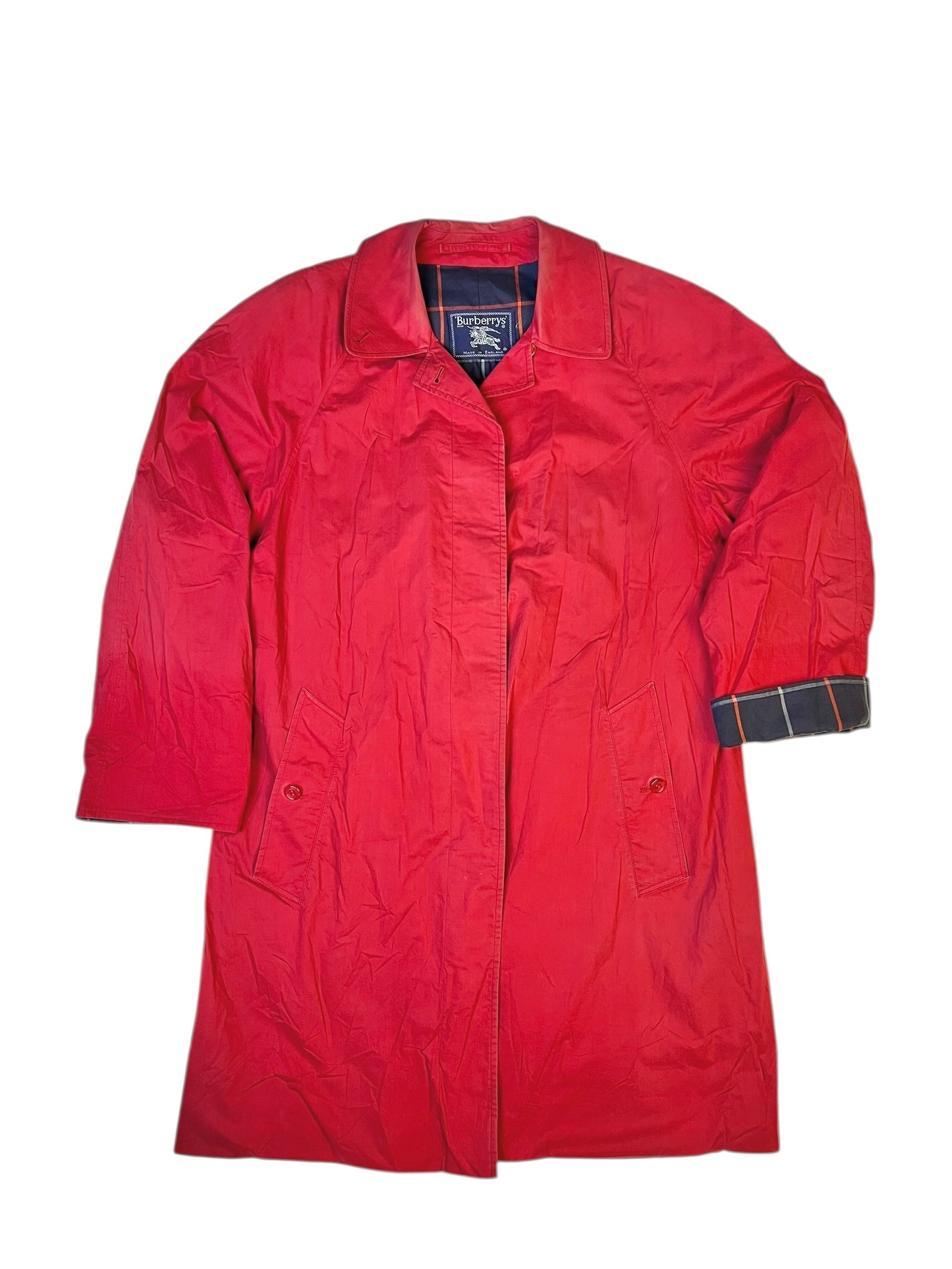 Burberry Vintage Red/Navy Check Mid Length Coat