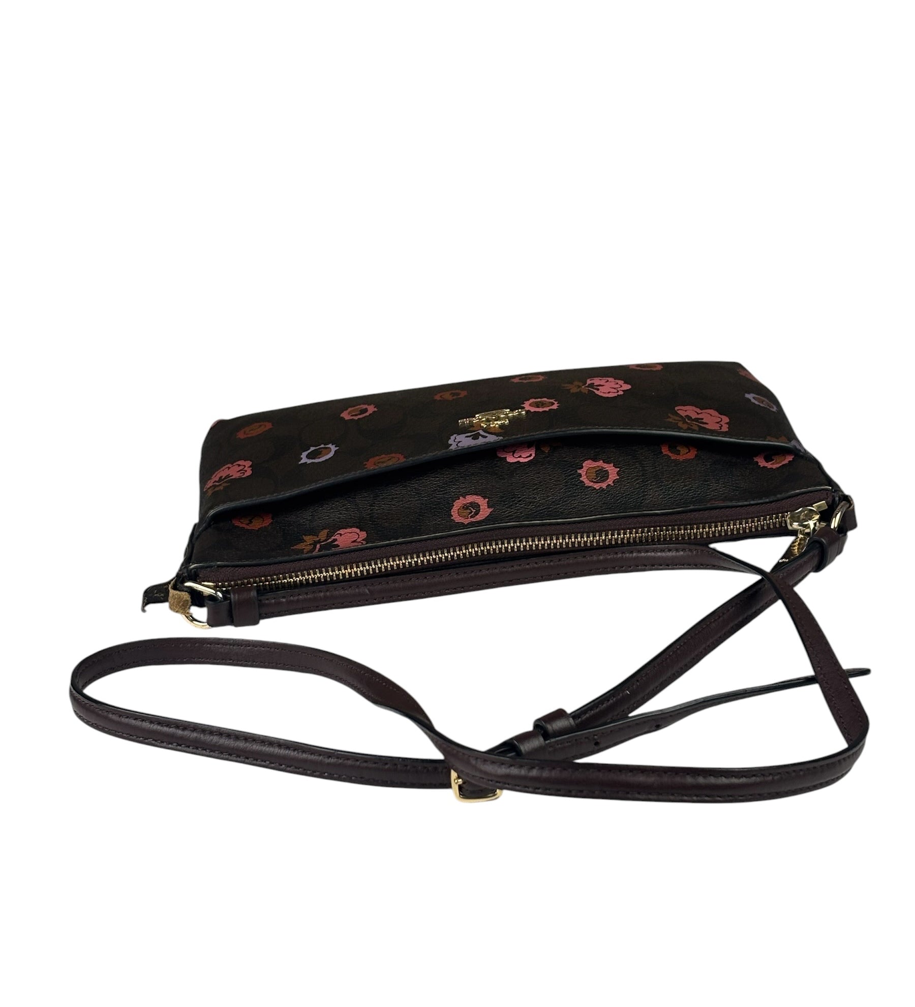 Coach Brown Leather Ranch Floral Crossbody Bag