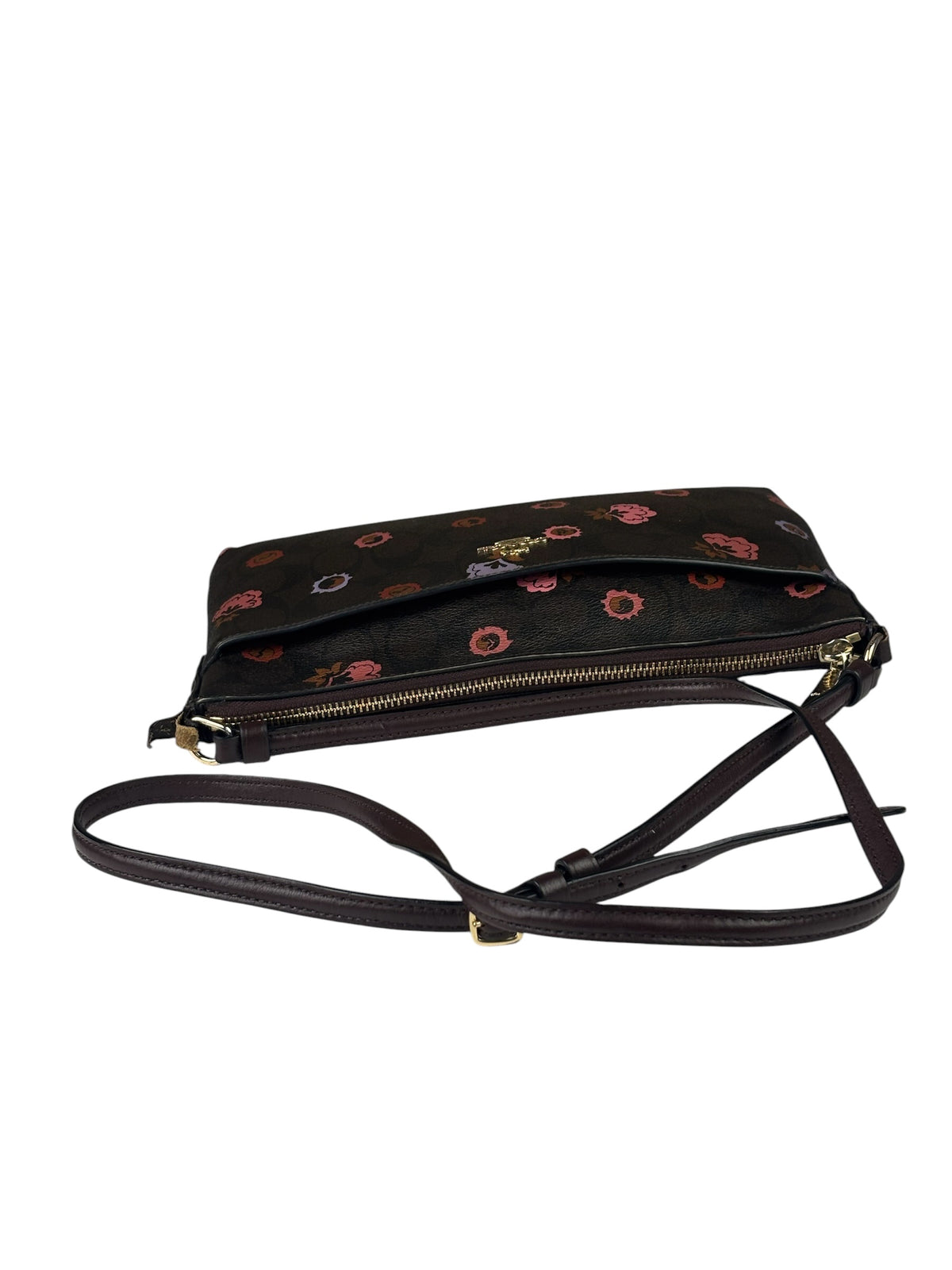 Coach Brown Leather Ranch Floral Crossbody Bag