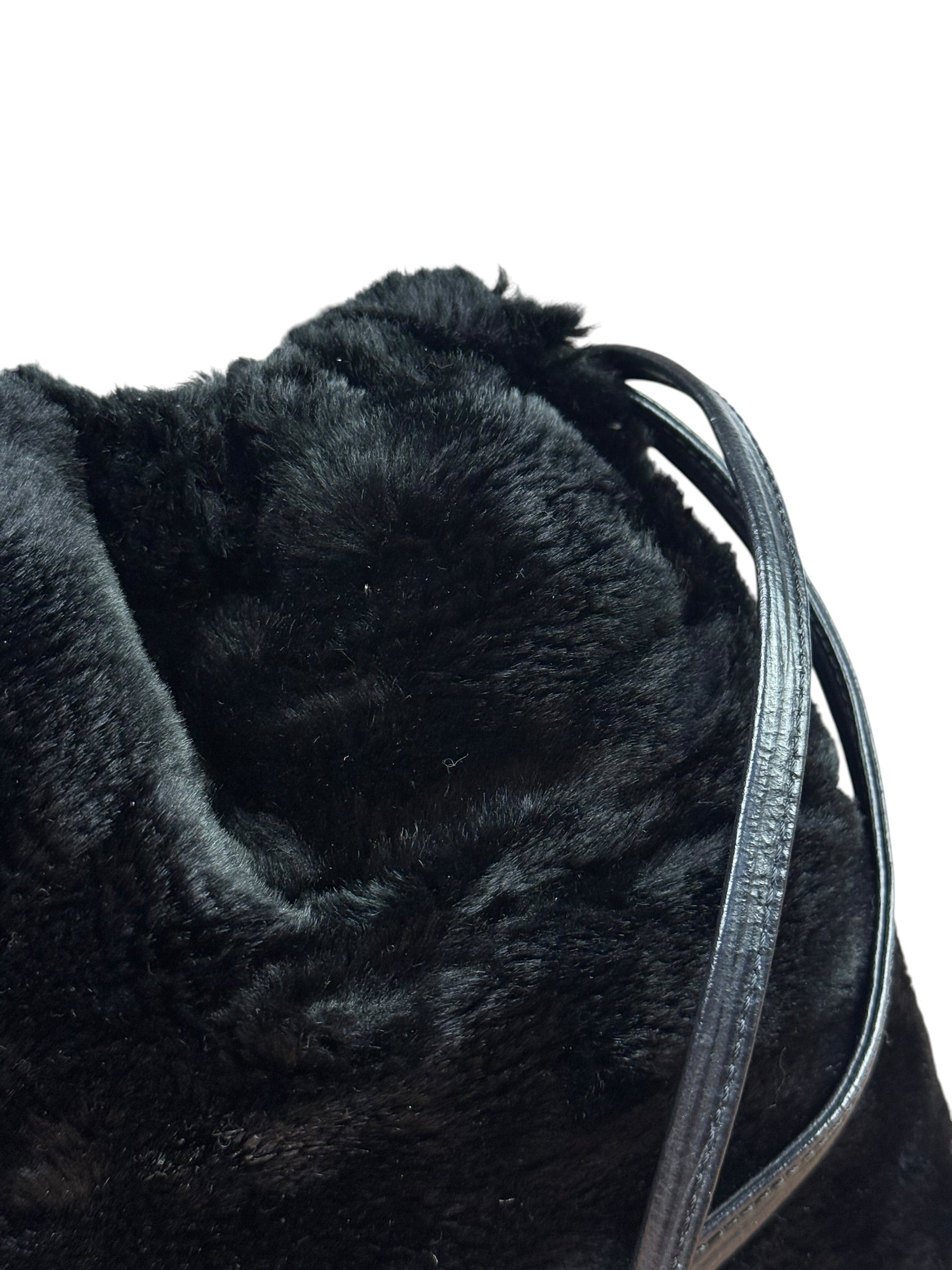 Fendi Black Faux Fur/Leather Trim Pouch