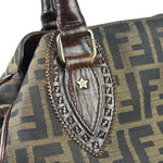 Fendi Vintage Brown Leather Trim Zucca De Jour Media Tote