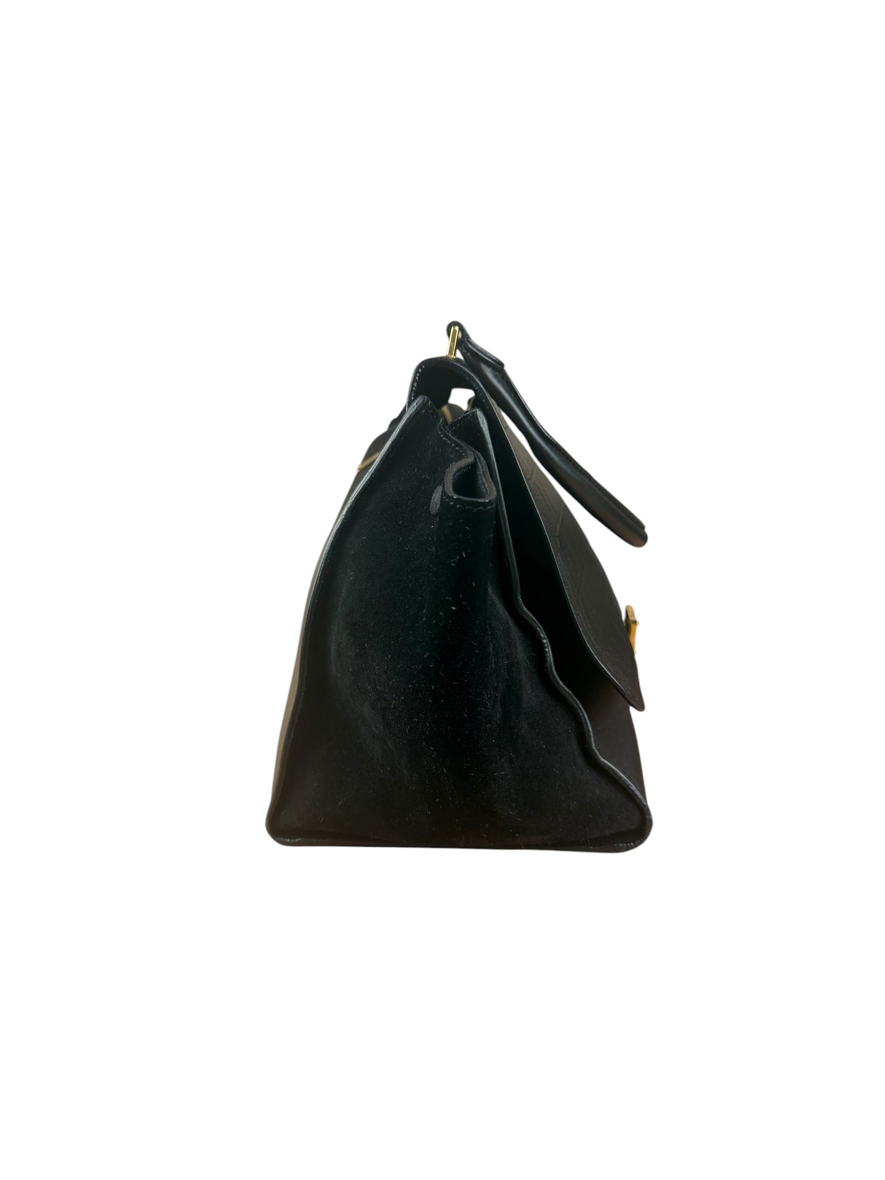 Celine Black Croc- Embossed Leather Trapeze Handbag