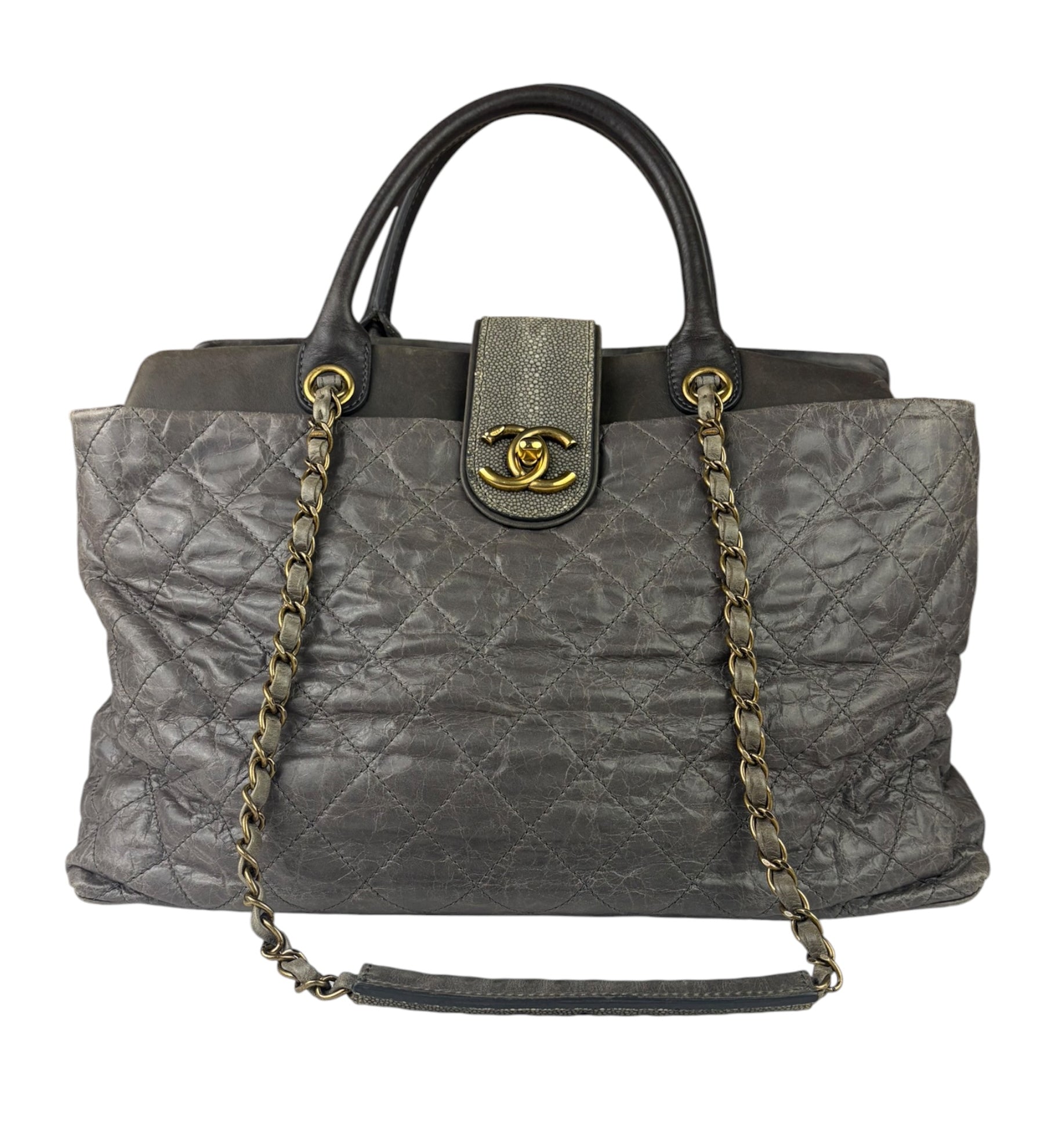 Chanel Grey Quilted Calfskin Paris-Bombay Bindi Two-Way Tote 2012