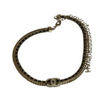 Chanel Black Leather Trim Gold-Tone Chain Choker 22S
