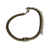 Chanel Black Leather Trim Gold-Tone Chain Choker 22S