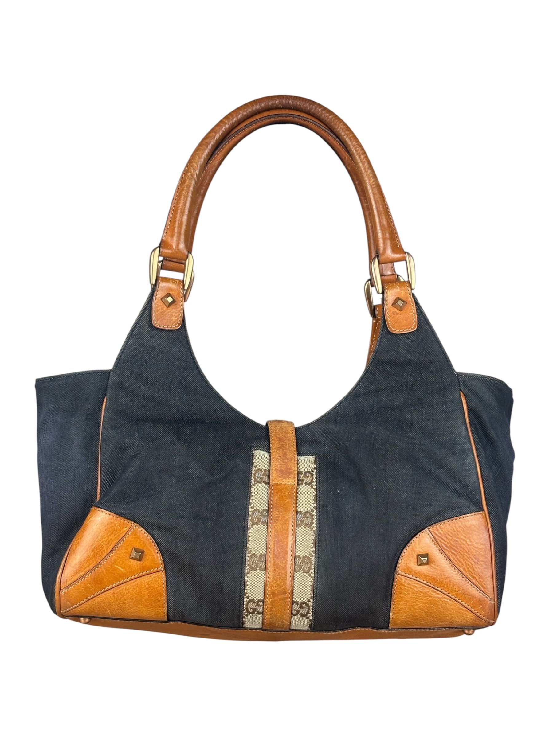 Gucci Vintage Denim Leather Trim Jackie Shoulder Bag