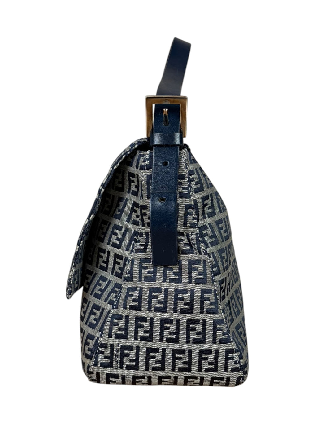 Fendi Navy/Grey Leather Trim Zucca Mamma Baguette