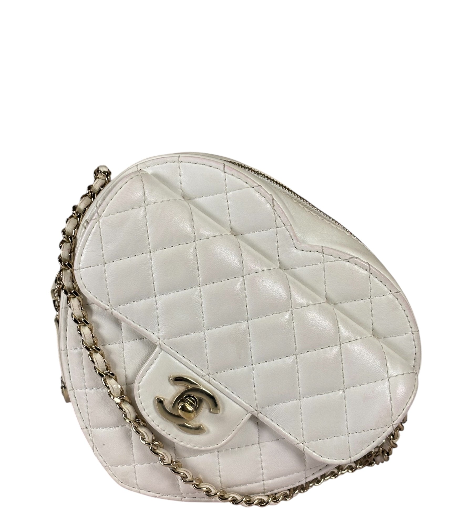 Chanel CC In Love White Quilted Leather Heart Bag 2022
