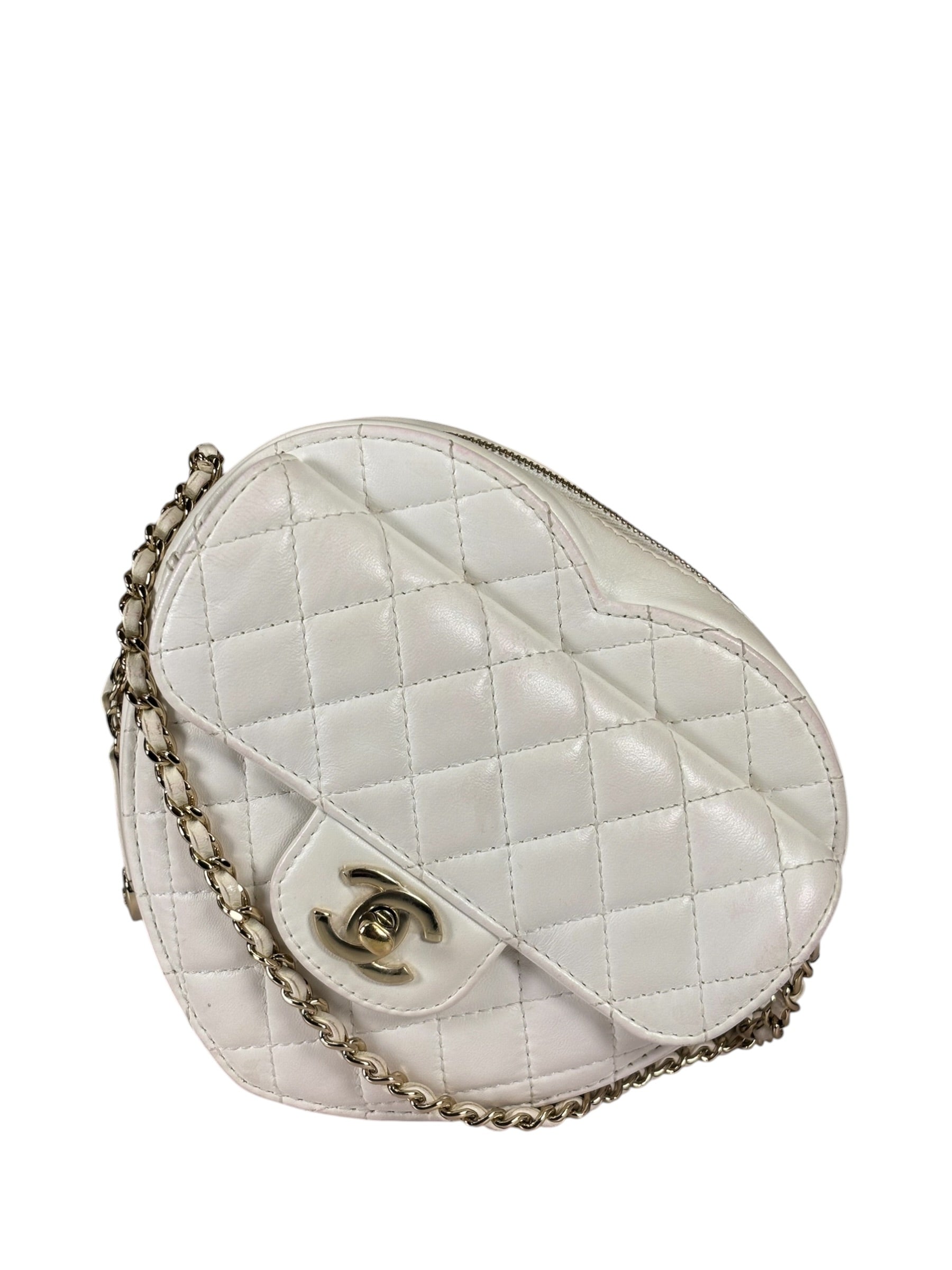 Chanel CC In Love White Quilted Leather Heart Bag 2022