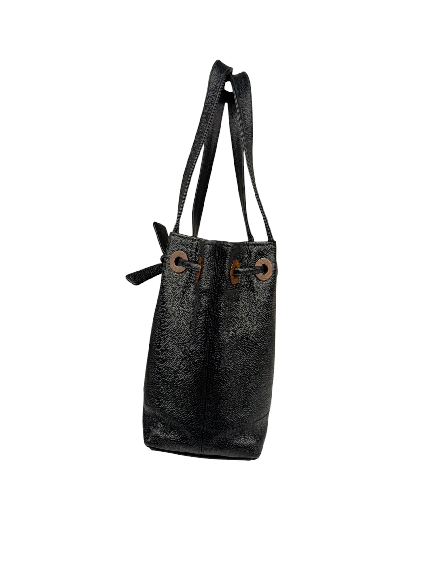 Chanel Black Caviar CC Drawstring Tote Bag 2002