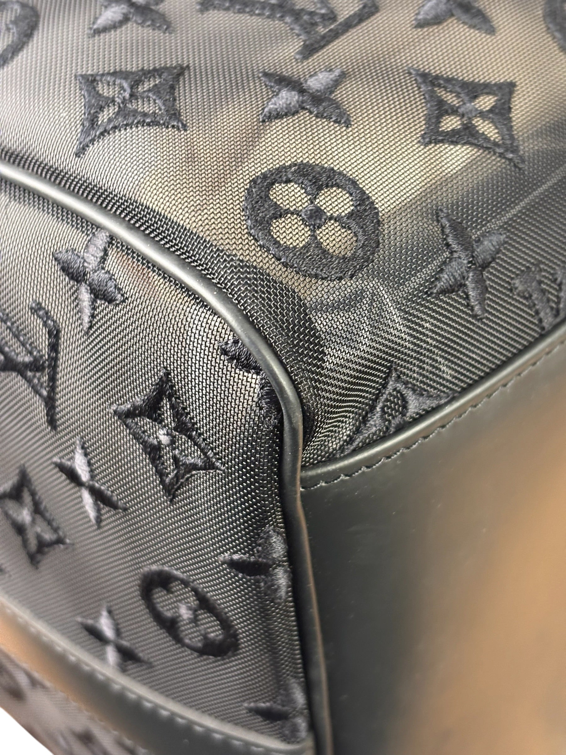 Louis Vuitton x Virgil Abloh Black Leather Trim Monogram Keepall 50